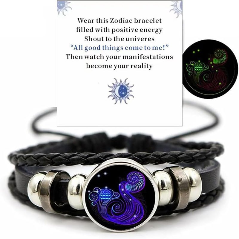 VBWEOI Store Gleym Bracelet, Zodiac Signs Spirit Bracelet, Multilayer Adjustable 12 Constellation Zodiac PU Leather Bracelet, Gleym Manifestation Bracelet Jewelry Gifts for Women and Man - Image 1